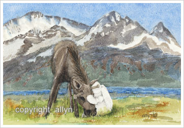 Mimi hugs her friend, an Alaskan moose