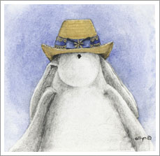 Mimi, the rabbit wears a special hat