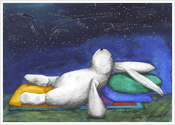 Mimi, the rabbit gazing at carrot constellations, giclee print