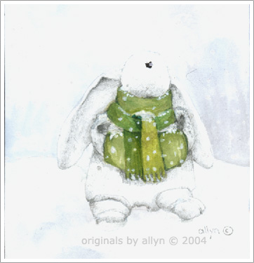 Mimi the rabbit wearing a green scarf, giclee print