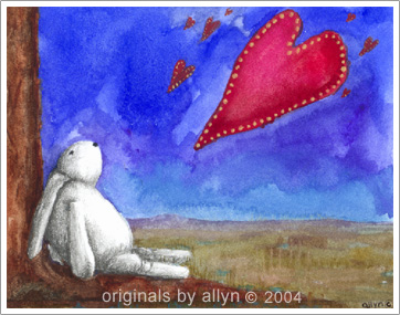 Mimi, the rabbit, dreaming of hearts, giclee print