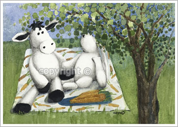 Mimi, the rabbit shares a picnic with her friend