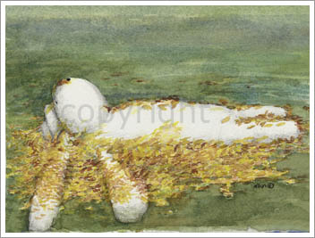 Mimi daydreams as she lays quietly in yellow leaves