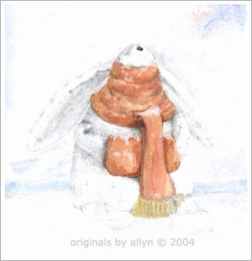 Mimi wearing orange scarf in the snow, giclee print